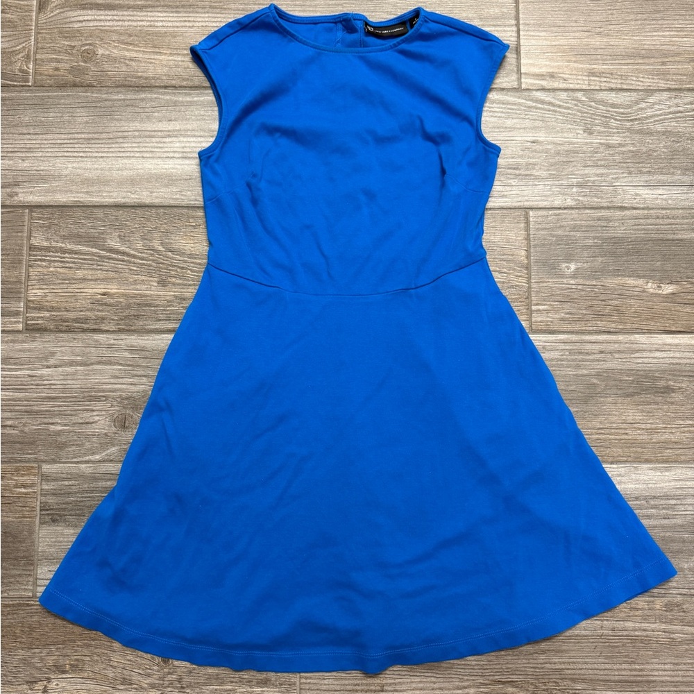 New York & Company Vibrant Blue Mini Dress with Pockets and Buttons Down Back